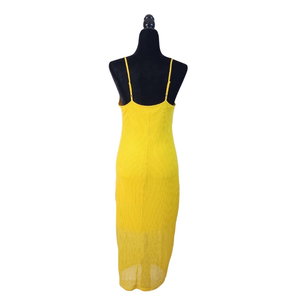 Express Yellow Ribbed Spaghetti Strap Midi Dress - Picture 2 of 4